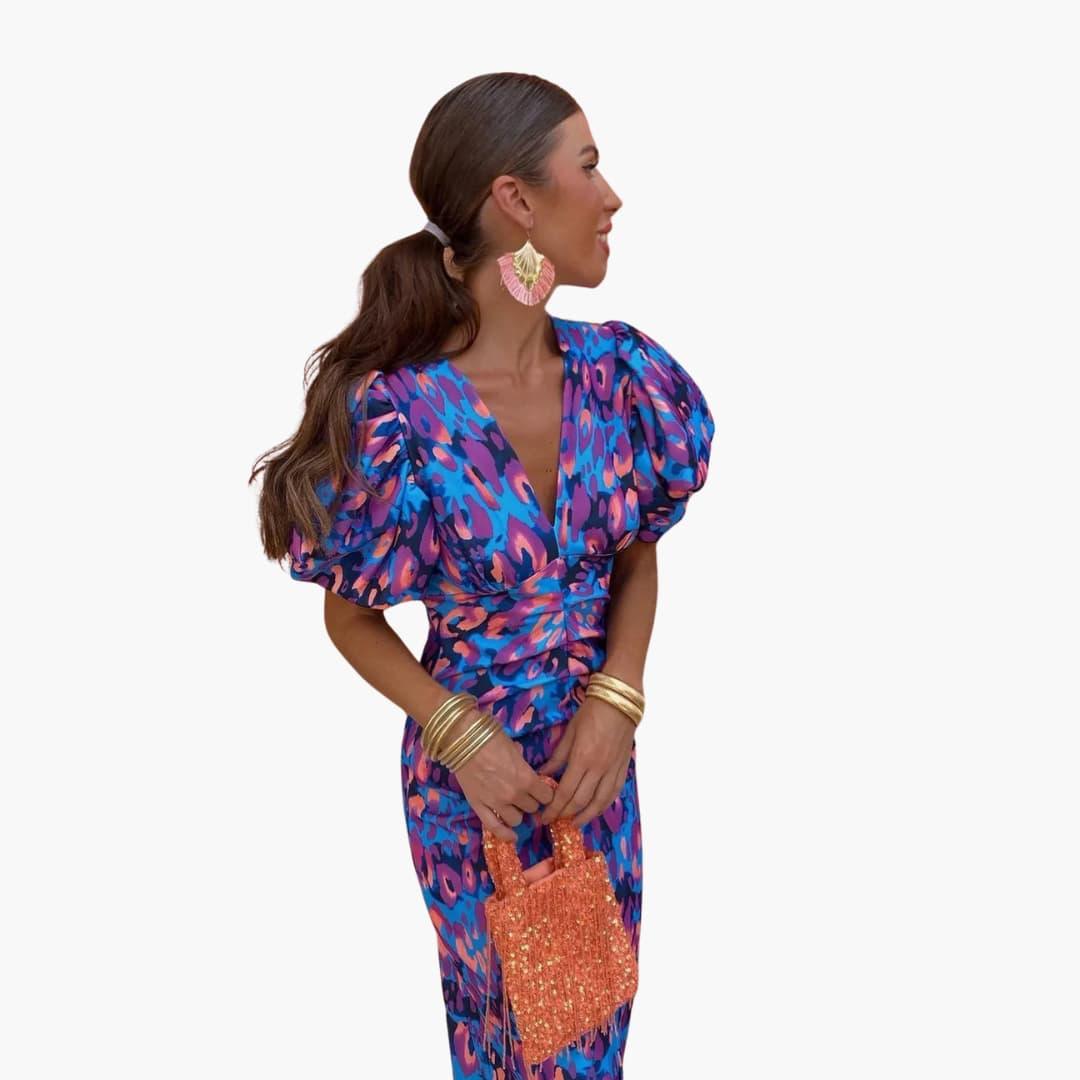 Bavane | Midi Dress with Puff Sleeves - Elegant Women's Summer Outfit