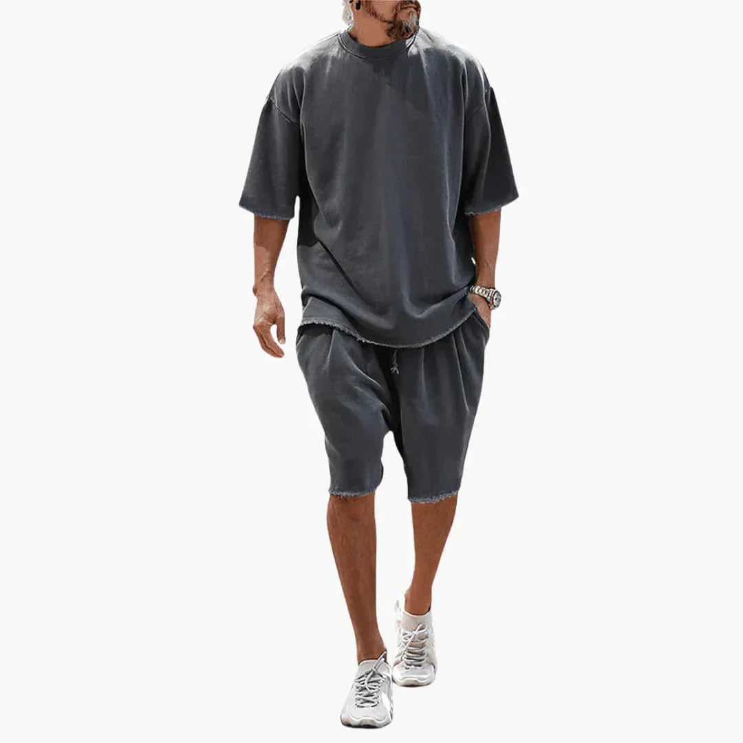 Bavane | Men's Summer Two-Piece Set with Drawstring Shorts and Oversized Shirt