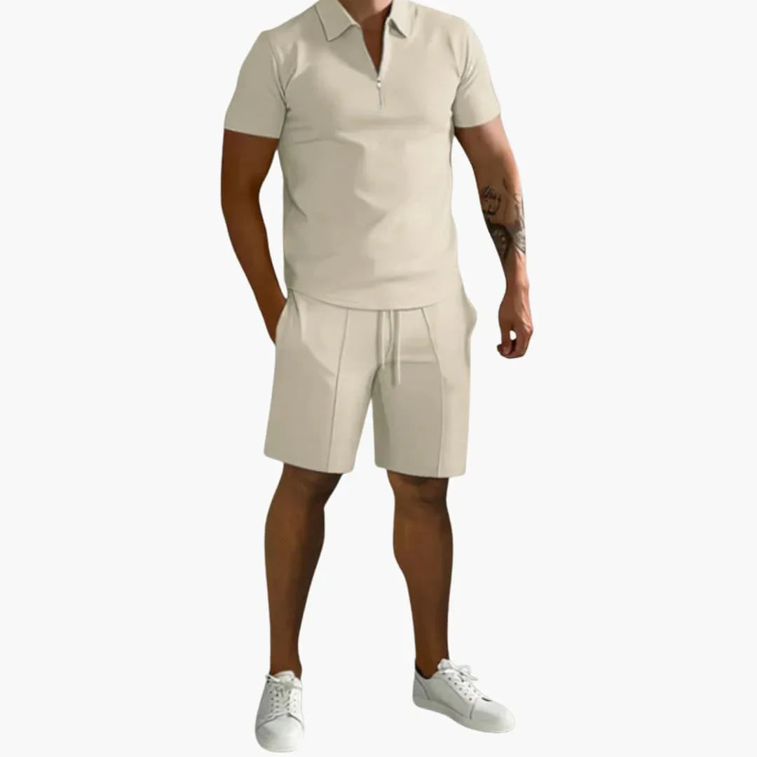 Bavane | Men's Summer Two-Piece with Half-Zip Shirt and Shorts