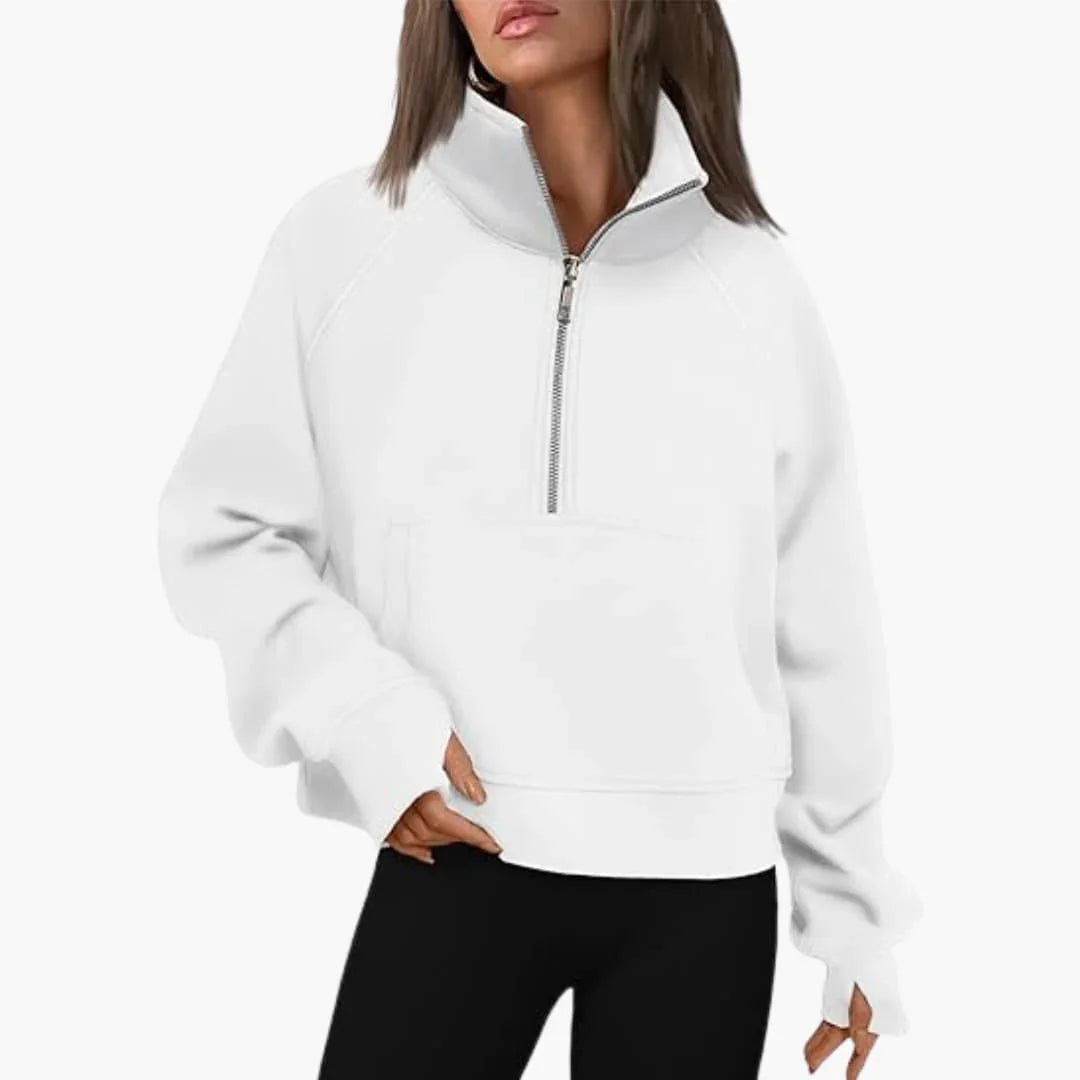 Bavane | Women's Sweatshirt with Zip at the Neckline and Kangaroo Pocket