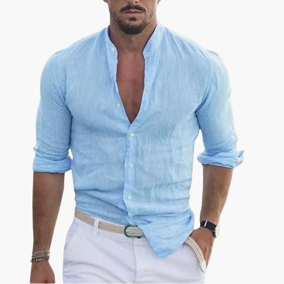 Bavane | Men's Summer Shirt - Light, Airy & Stand-Up Collar Casual