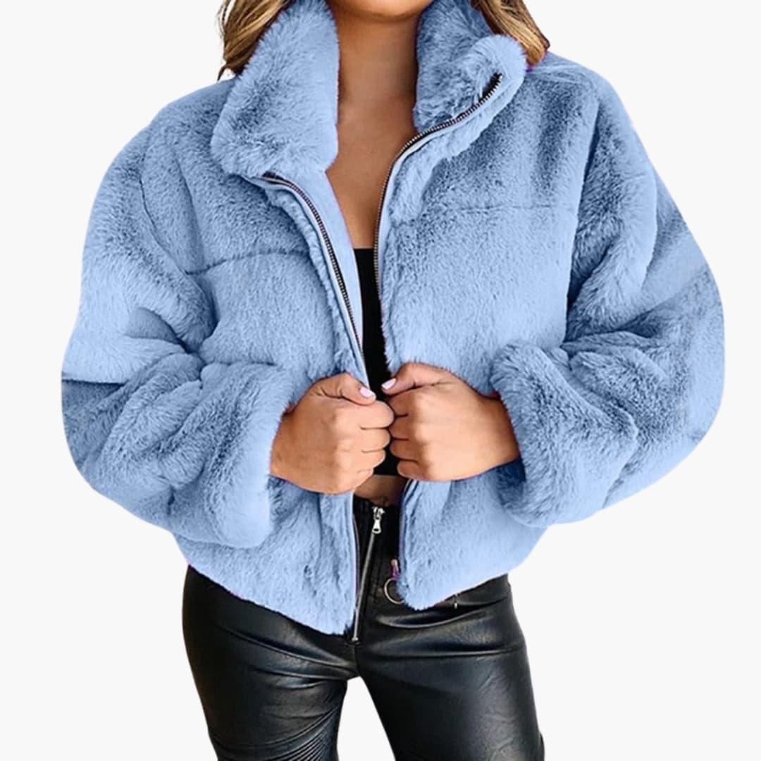 Bavane | Women's Faux Fur Jacket with Zipper and Stand-Up Collar