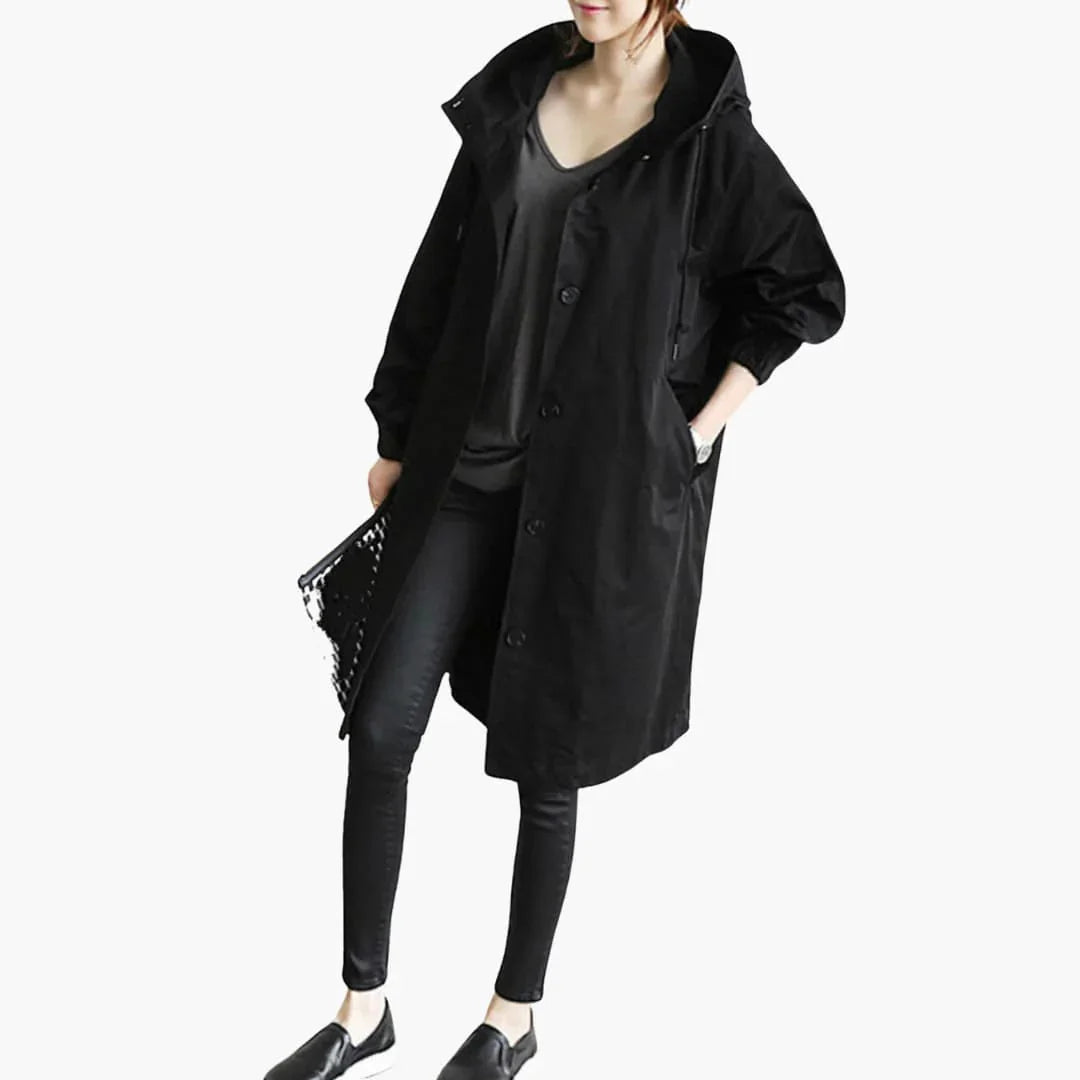 Bavane | Women's Coat with Hood and Button Placket
