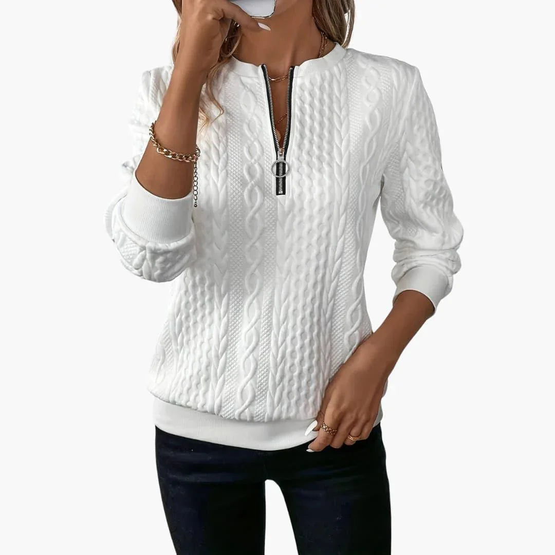 Bavane | Women's pullover with zipper at the neckline and cable knit pattern surface