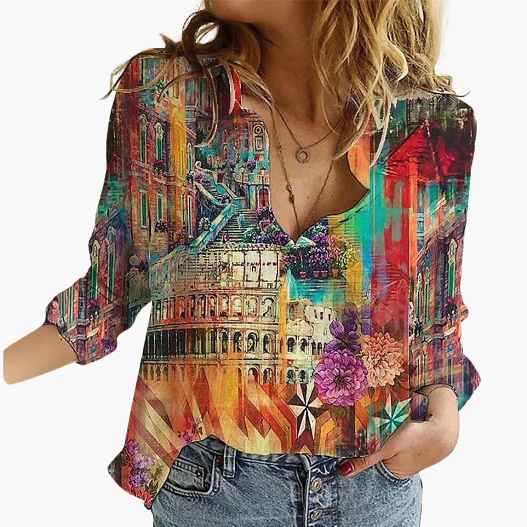 Bavane | Artistically Printed V-Neck Blouse - Women's Casual Look
