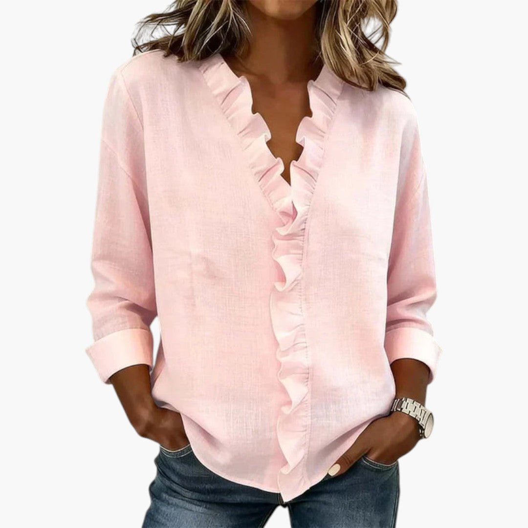 Bavane | Women's Blouse with V-Neckline and Ruffled Details