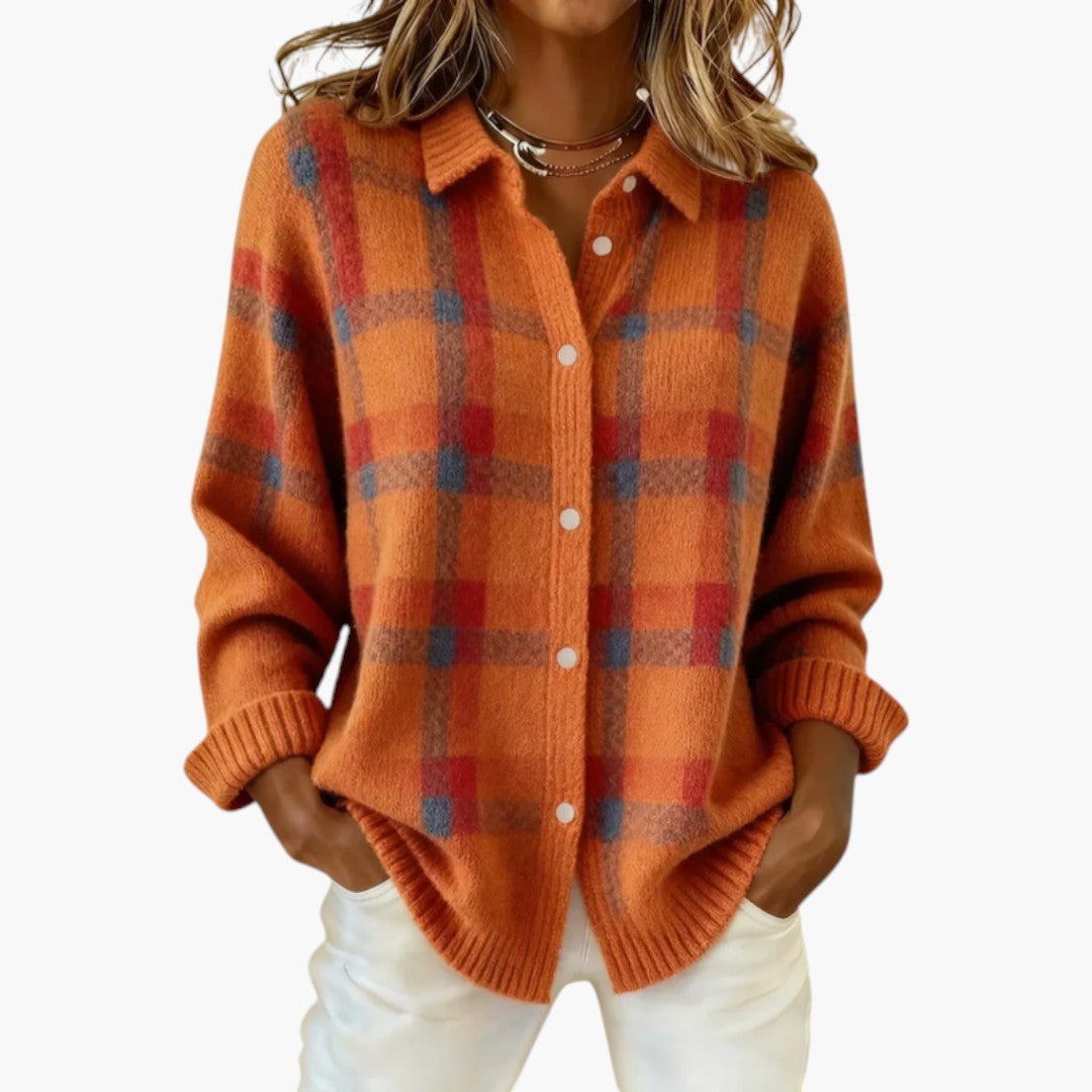 Bavane | Women's Cardigan with Button Closure and Checkered Knit Pattern