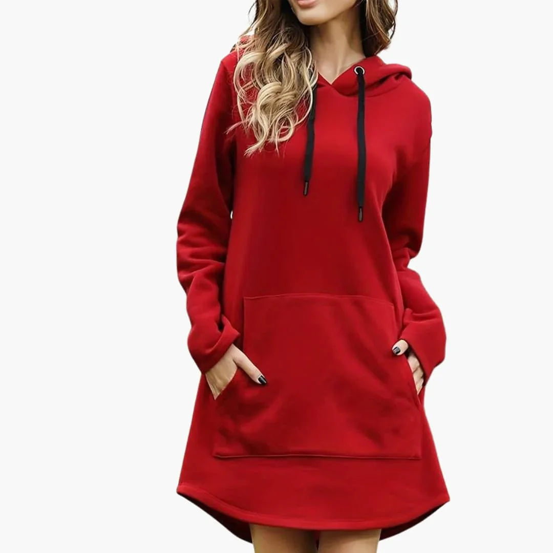 Bavane | Women's Hooded Dress with Kangaroo Pocket and Drawstring Hood