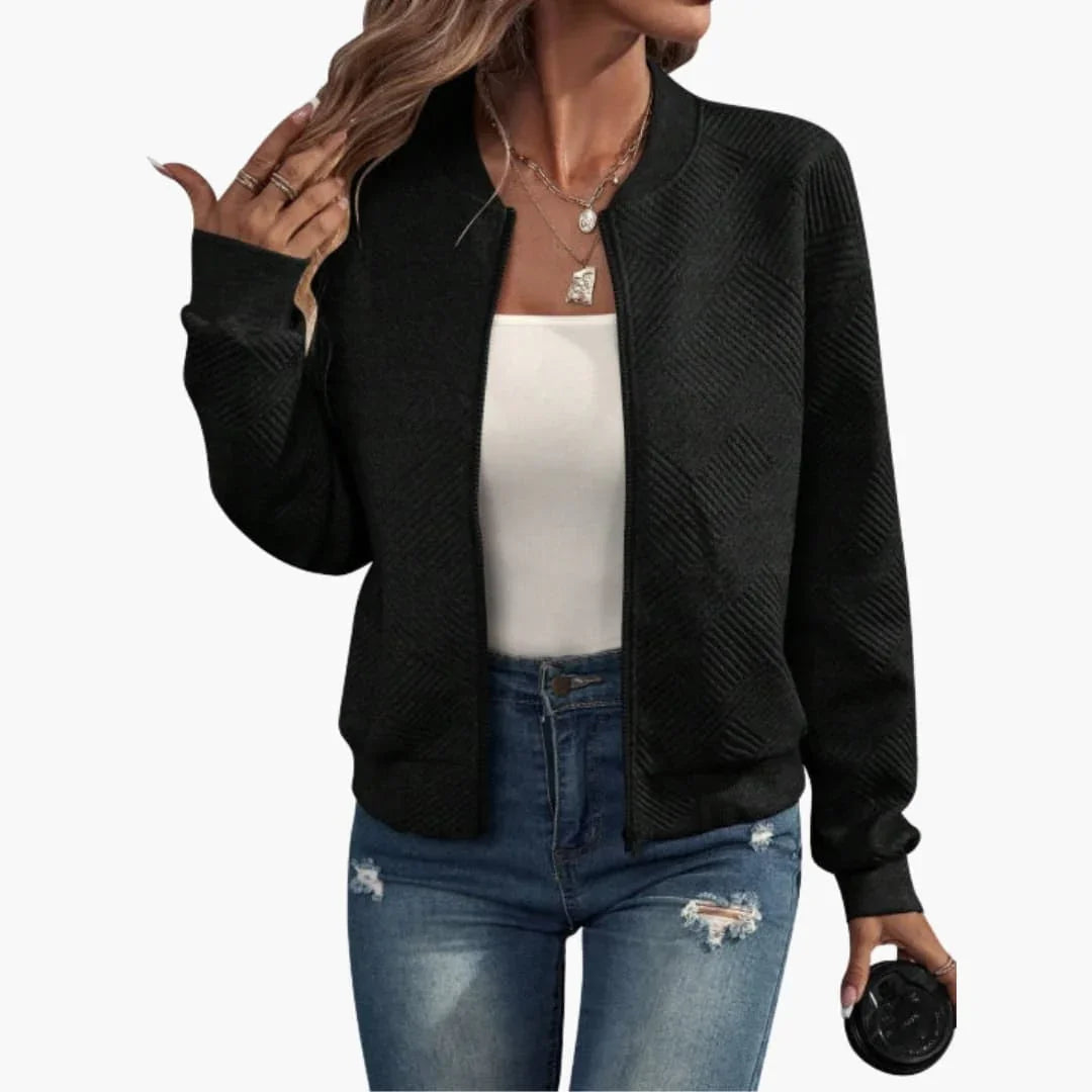Bavane | Women's Bomber Jacket with Zipper and Ribbed Hem