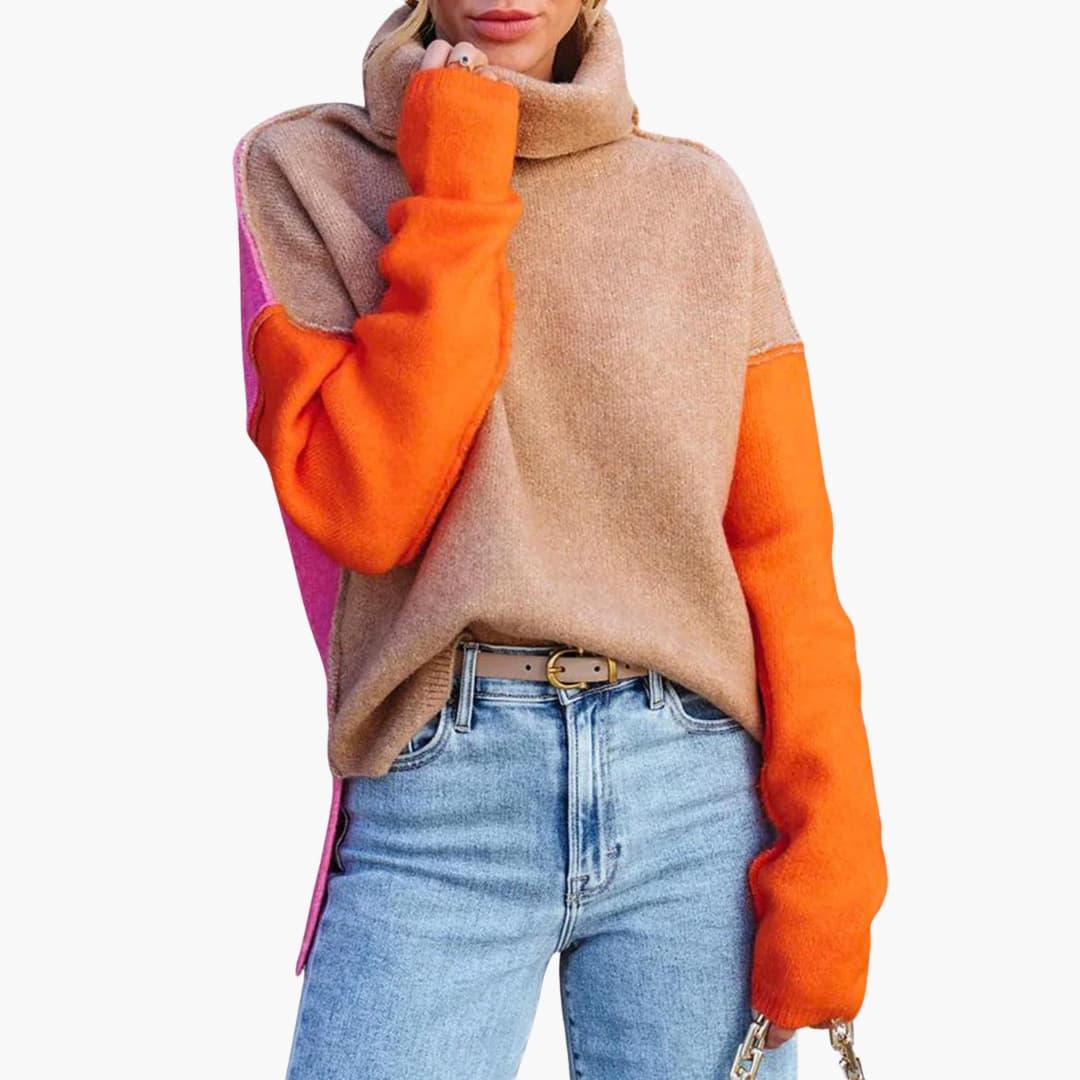 Bavane | Women's Colorblock Knit Sweater with High Collar