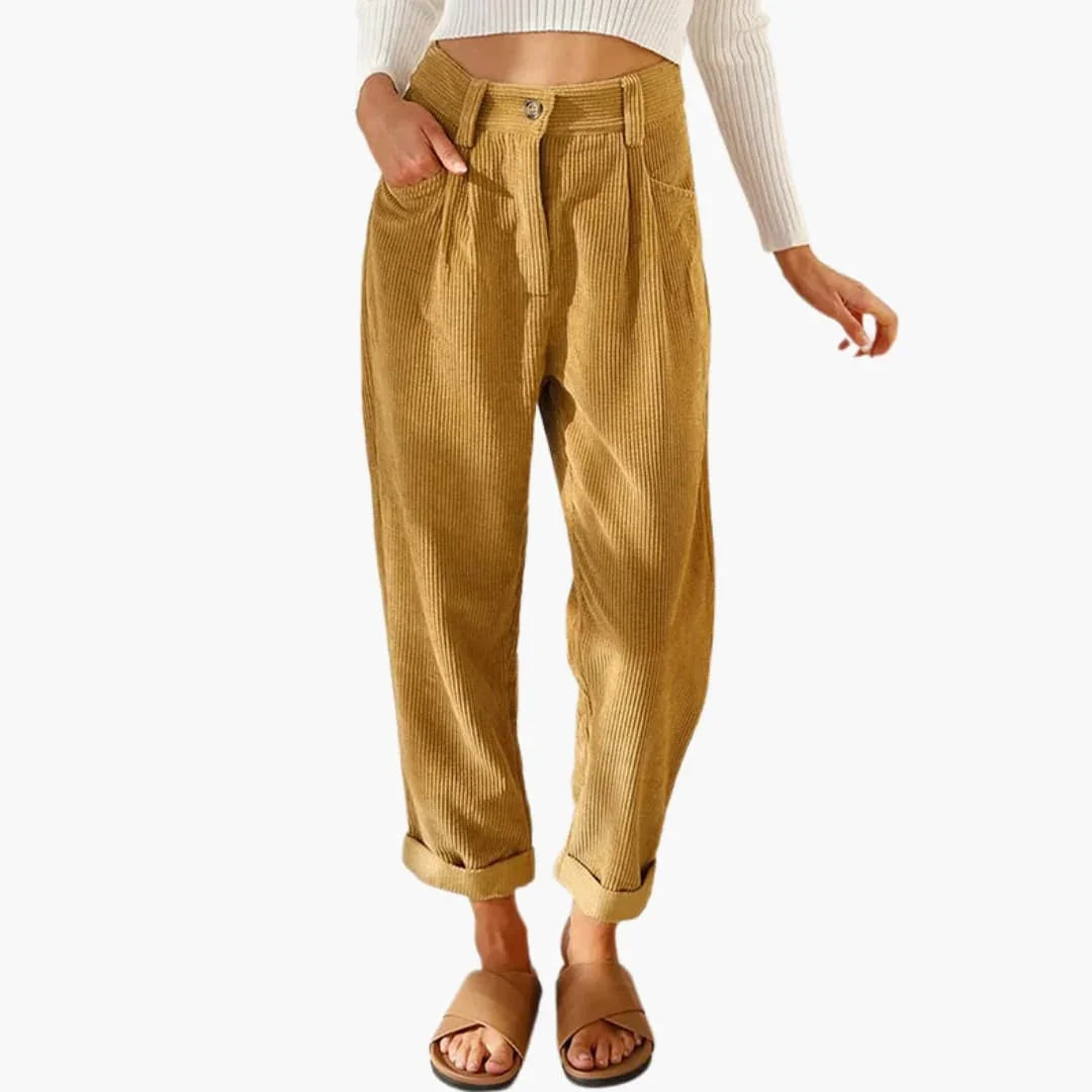 Bavane | Women's Corduroy Pants with Waistband and Front Closure