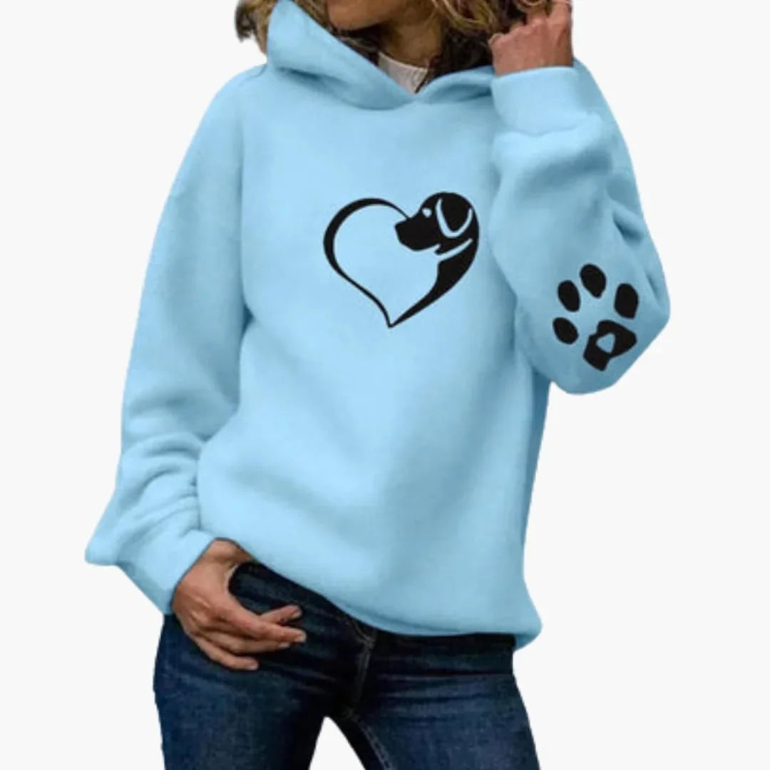 Bavane | Women's Hoodie with Dog Heart Print and Paw Sleeves