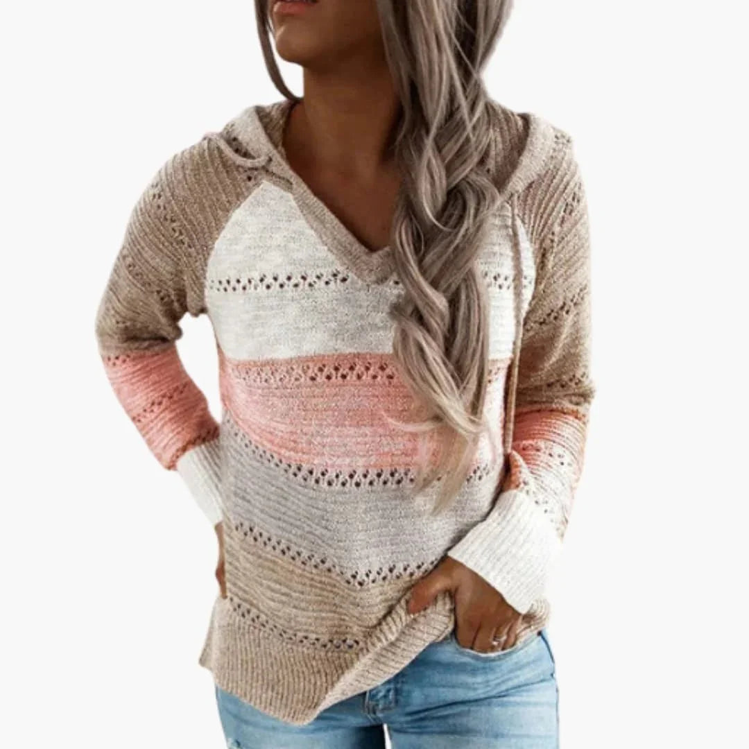 Bavane | Women's Hooded Sweater with Stripes and Long Sleeves