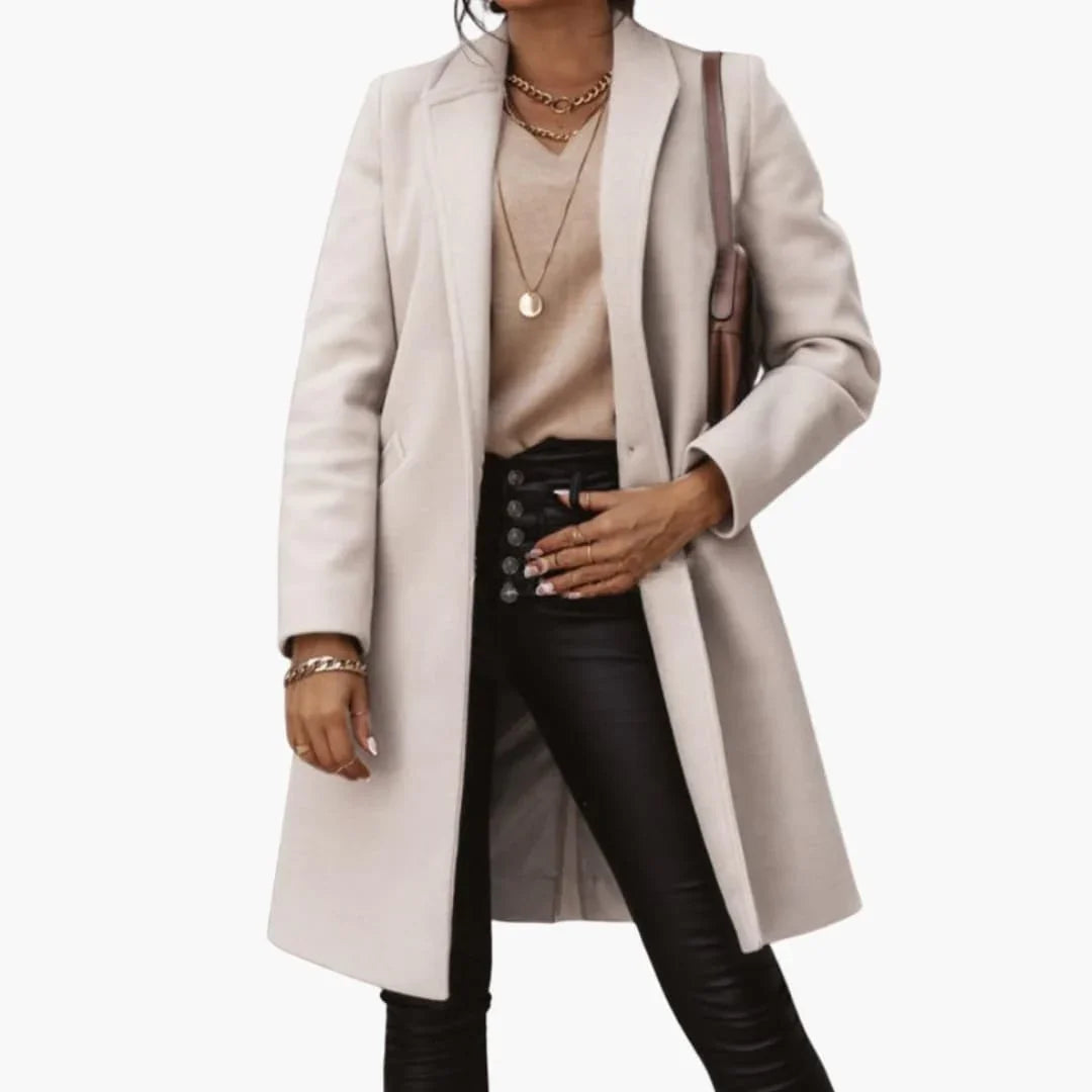 Bavane | Women's Long Coat with Notched Collar