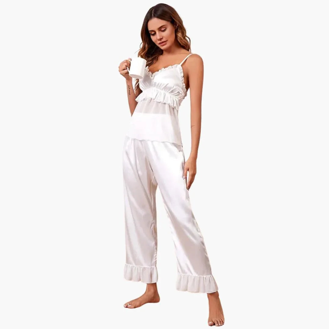 Bavane | Women's Pajama Set with Ruffled Camisole