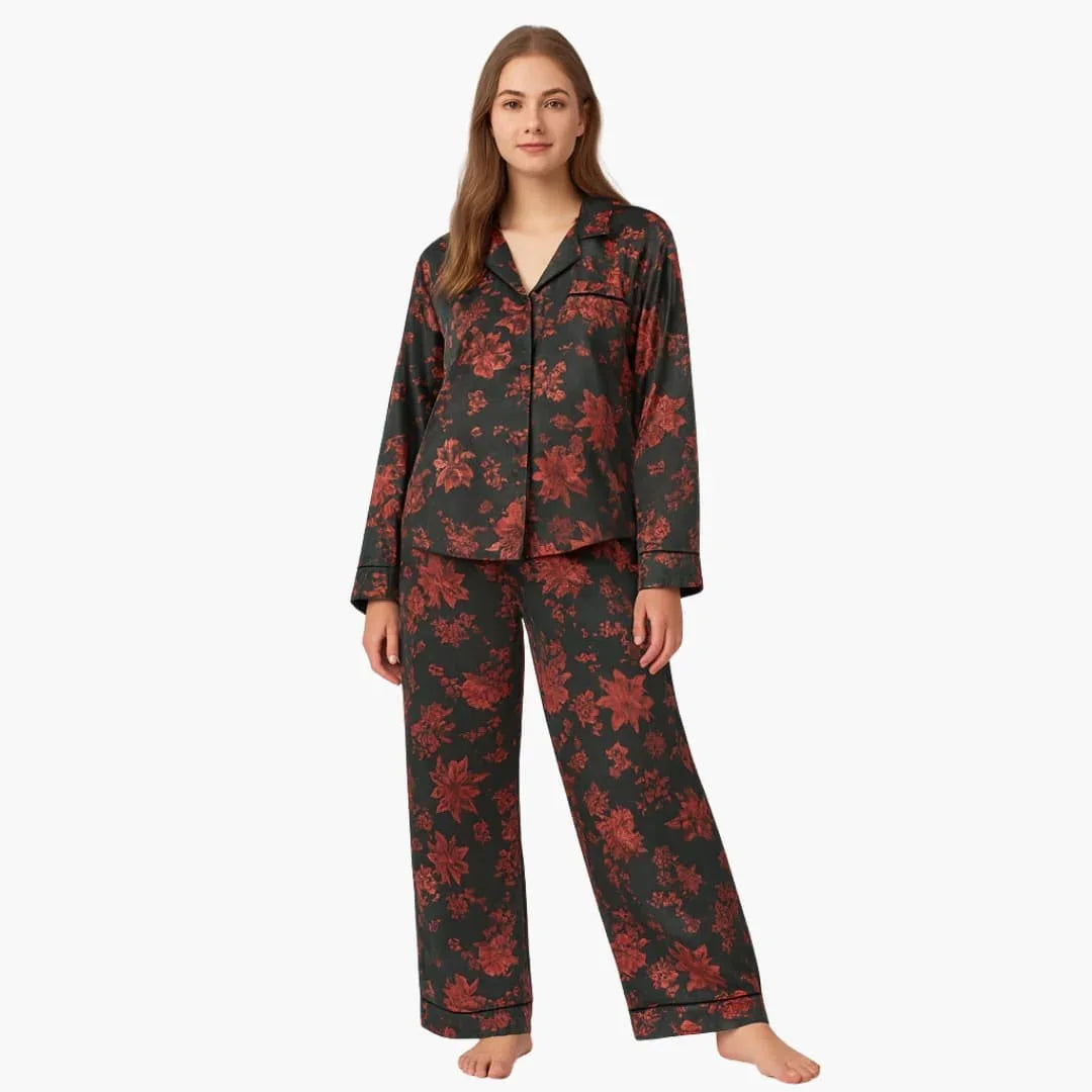 Bavane | Women's Pajama Set with Floral Pattern Shirt and Pants