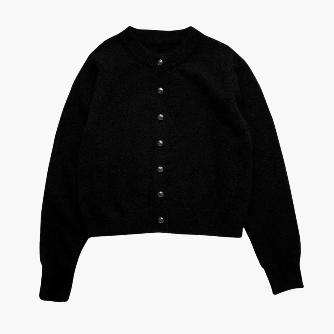 Bavane | Women's Knit Cardigan with Round Neck and Button Placket