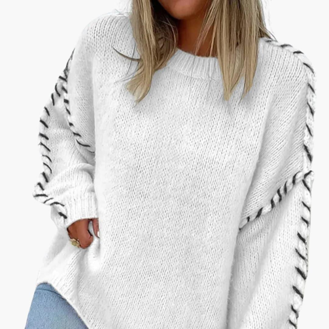Bavane | Women's Sweater with Round Neck and Contrasting Seams