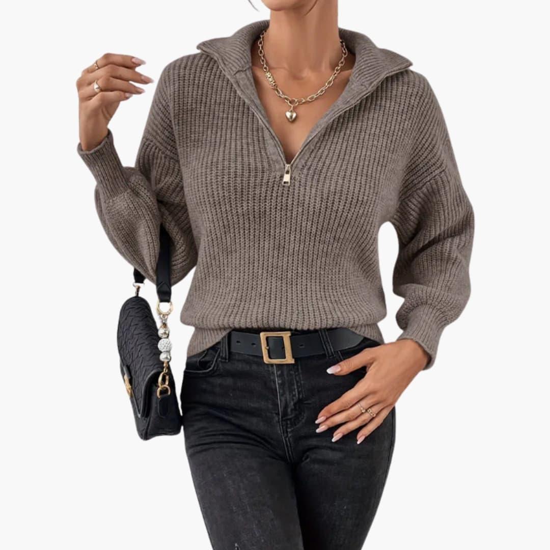 Bavane | Women's Knit Sweater with Half Zip and Ribbed Knit