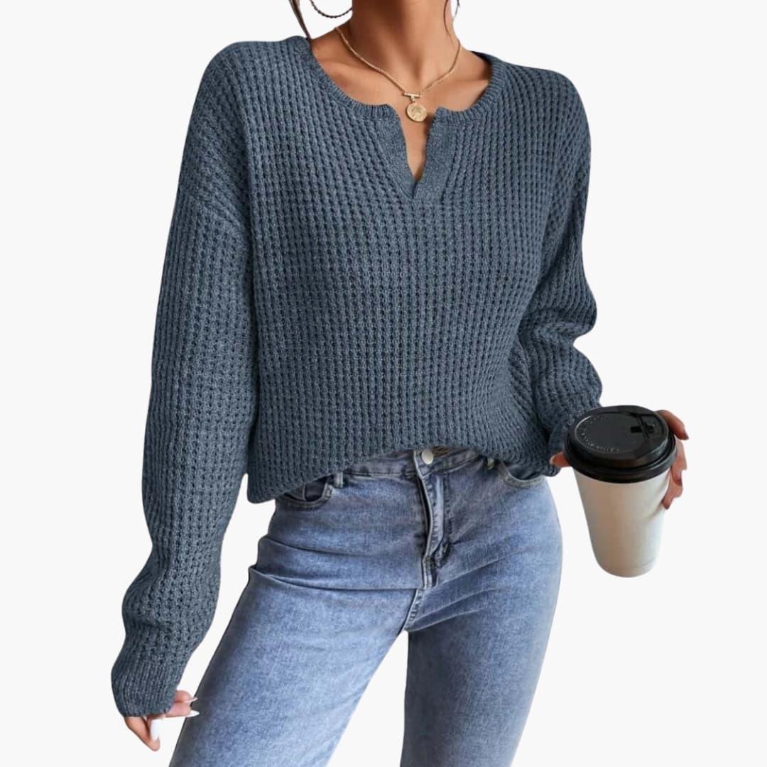 Bavane | Women's Knit Sweater with Slit Neckline