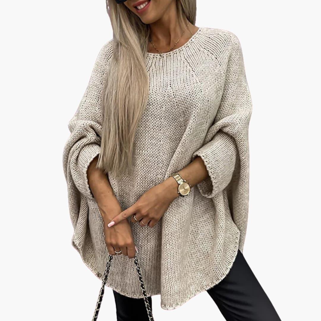Bavane | Women's Oversized Knit Sweater with Loose Fit and Round Neck