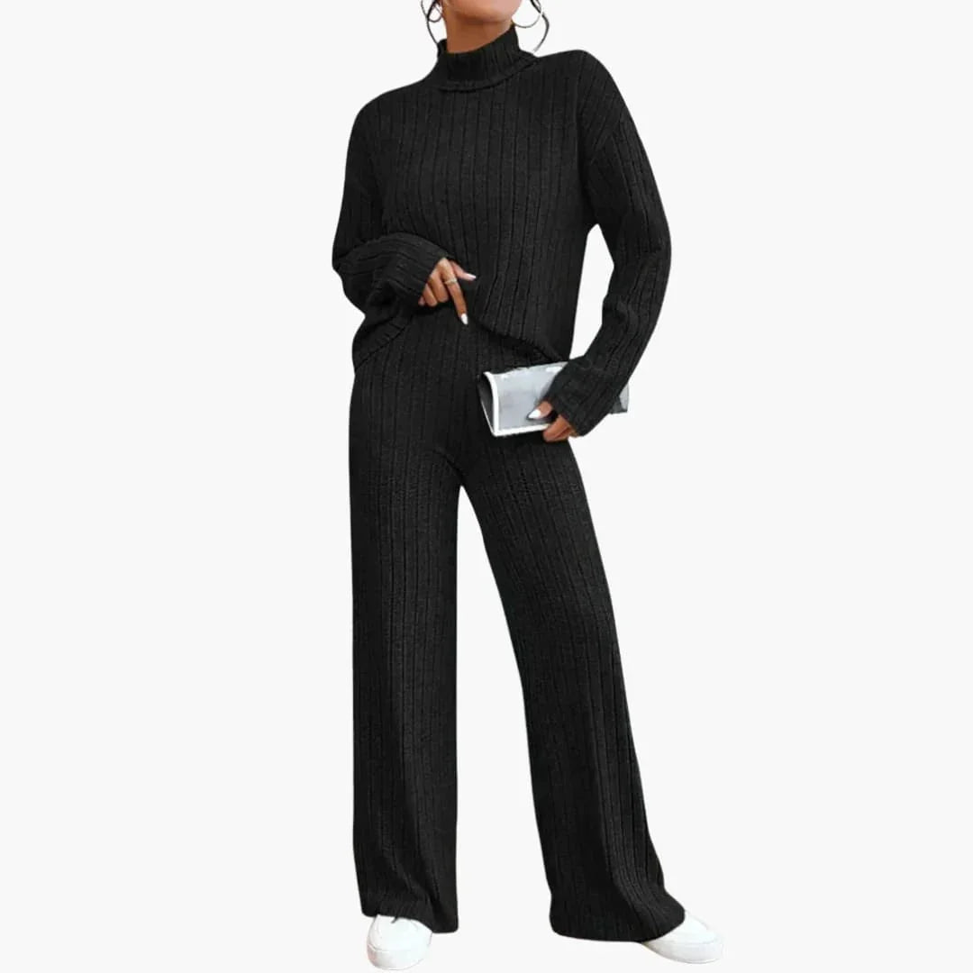 Bavane | Women's Knit Sweater and Pants Set with Rib Design