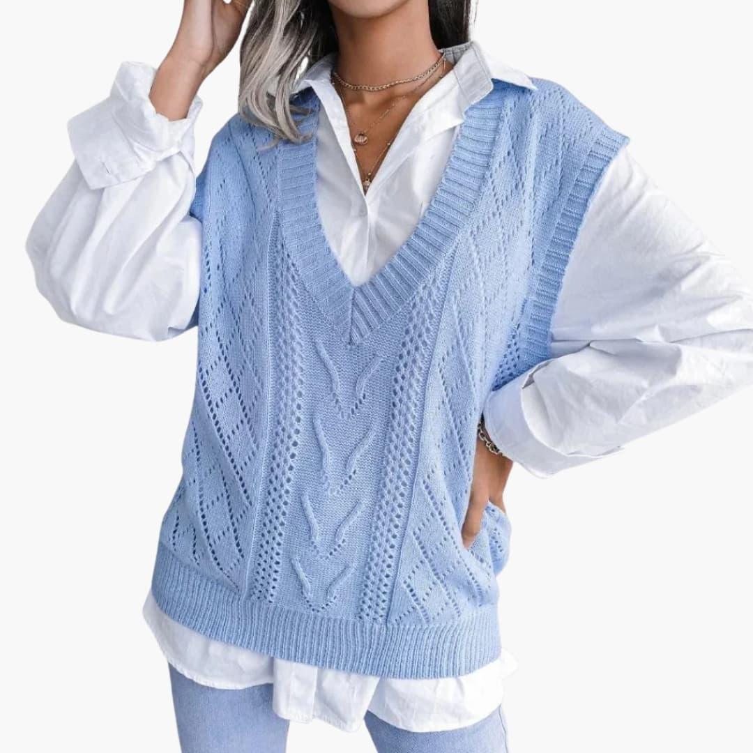 Bavane | Women's Knitted Vest with V-Neck and Ribbed Knit