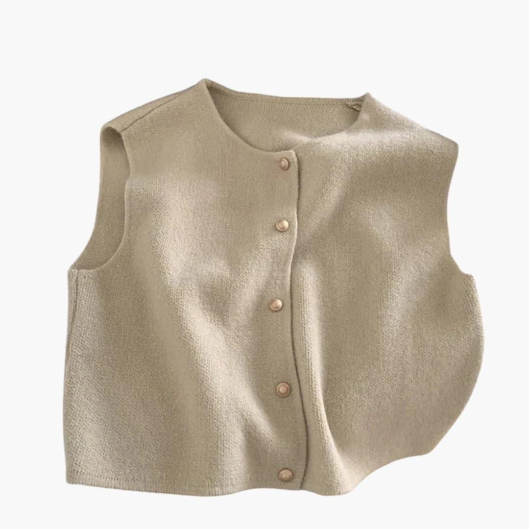 Bavane | Women's Sleeveless Knit Vest with Round Neckline and Button Placket