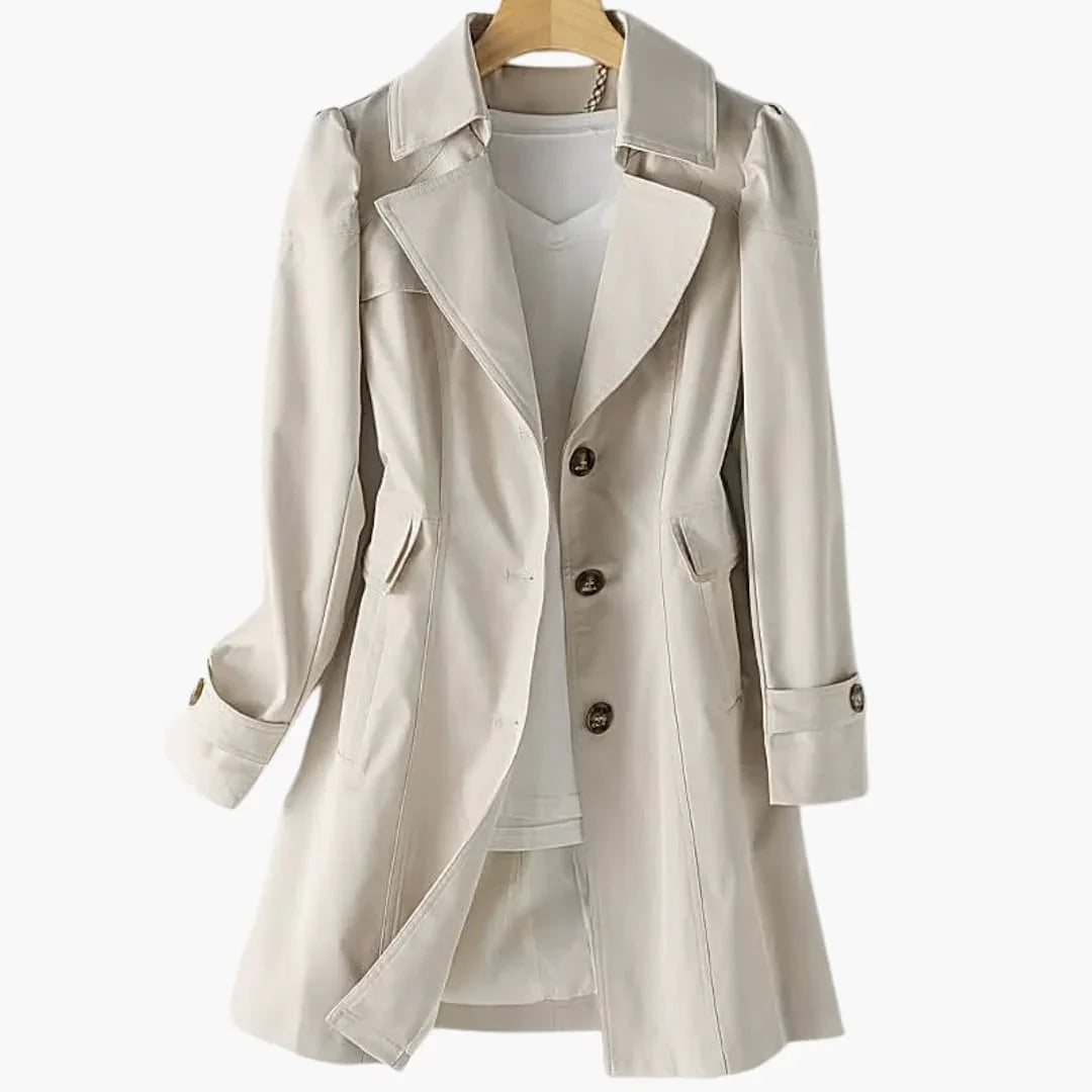 Bavane | Women's Long Trench Coat with Button Closure