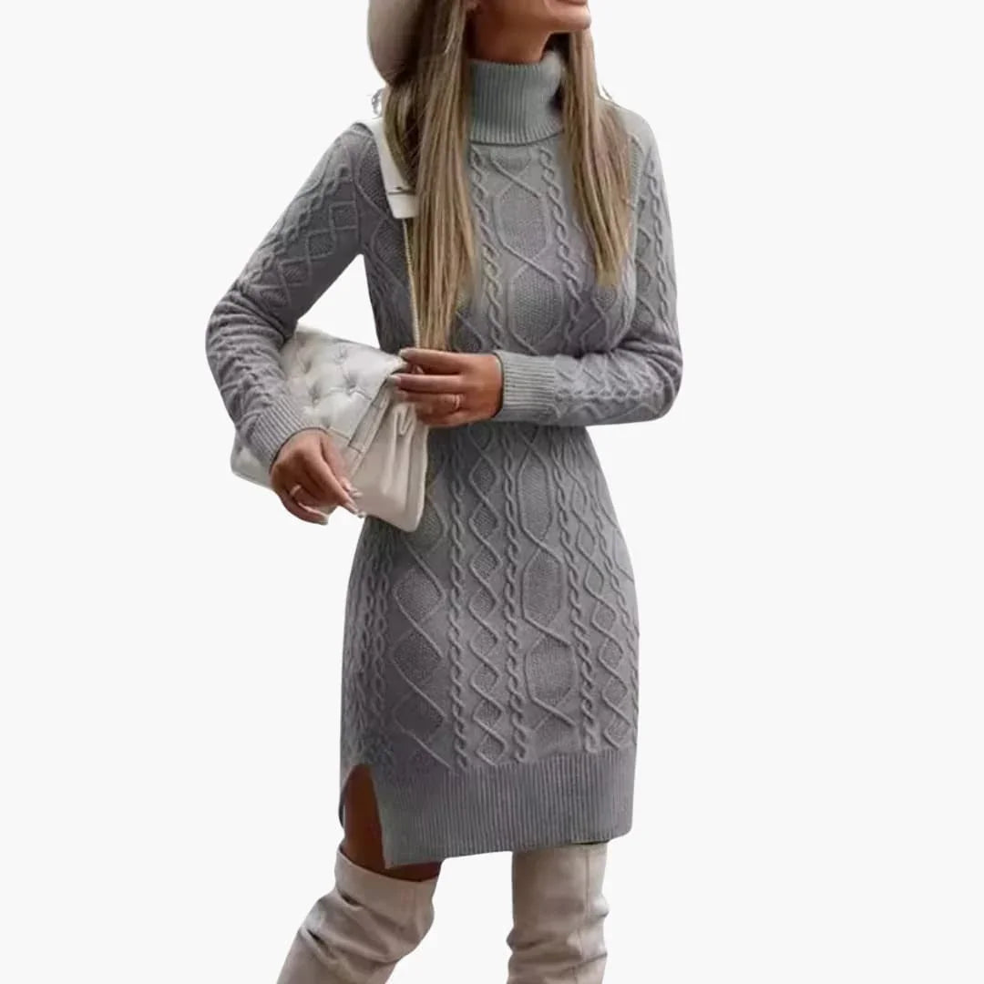 Bavane | Women's dress with turtleneck and cable pattern