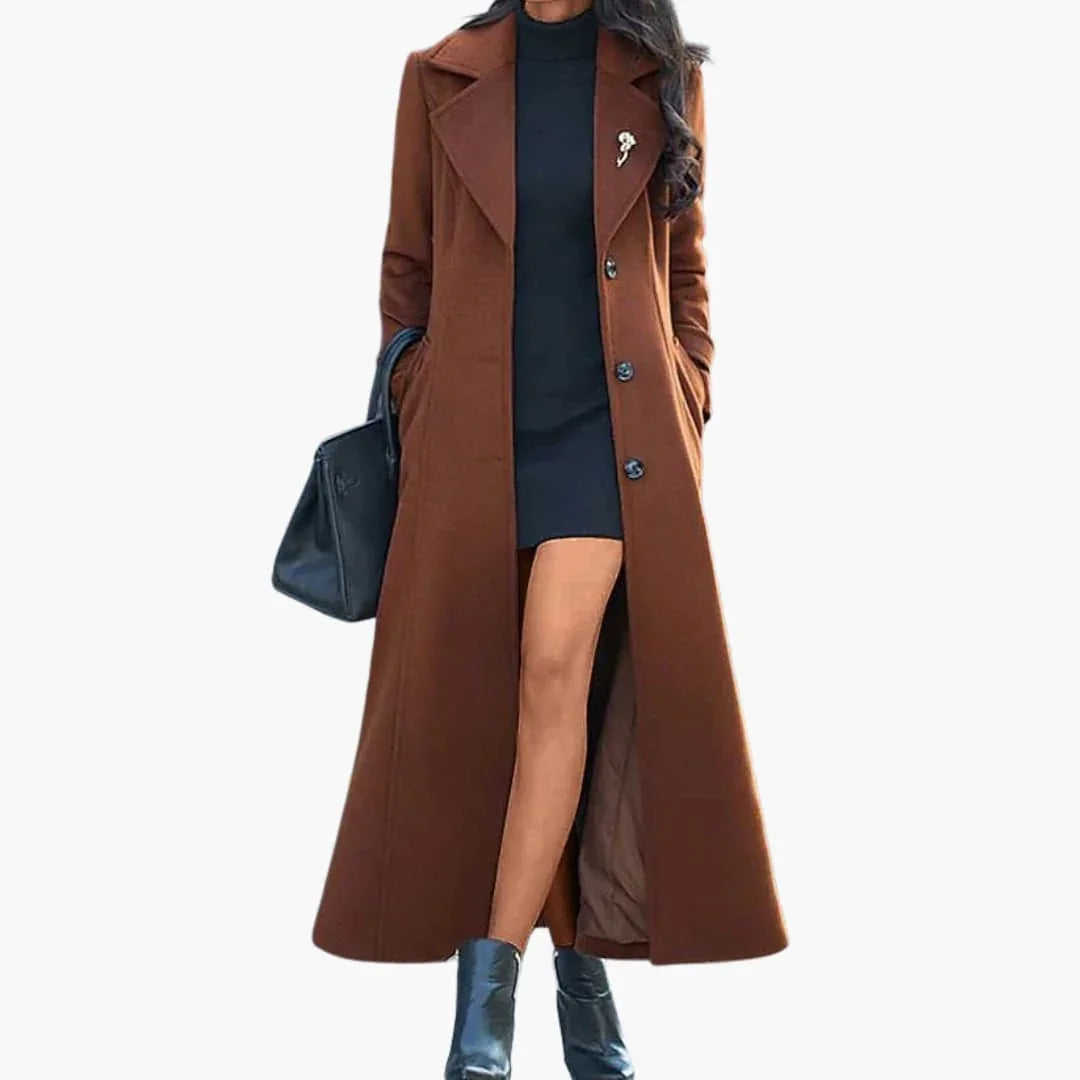 Bavane | Women's Long Coat with Shawl Collar and Waist Belt
