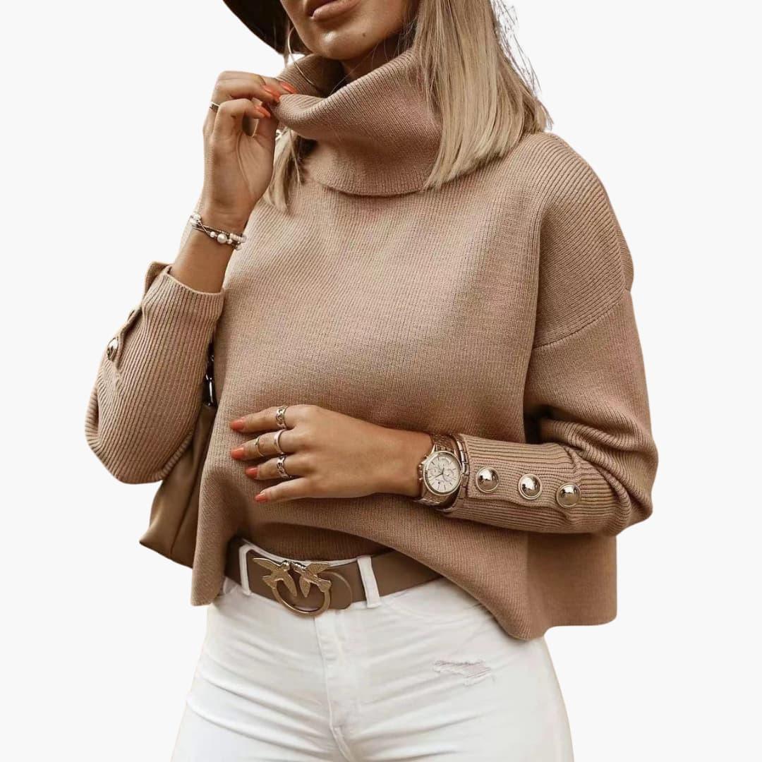 Bavane | Women's Pullover with Turtleneck and Button Sleeves