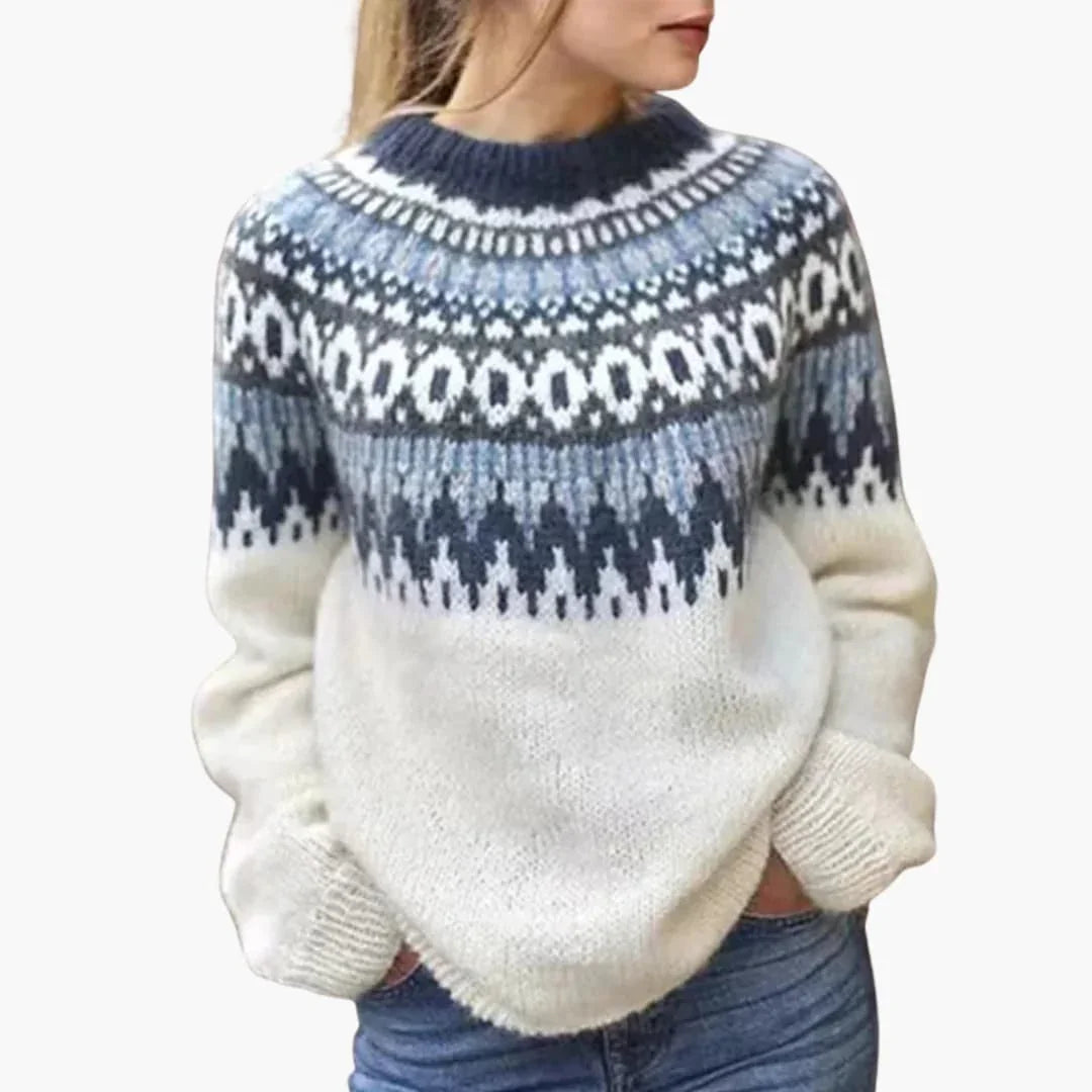 Bavane | Women's Sweater with Round Neckline and Patterned Yoke