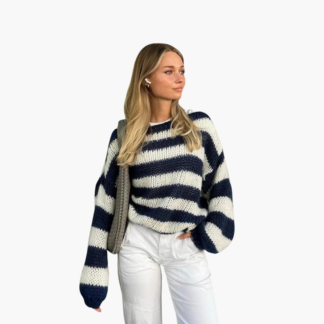Bavane | Women's Sweater with Round Neck, Long Sleeves, and Stripe Texture