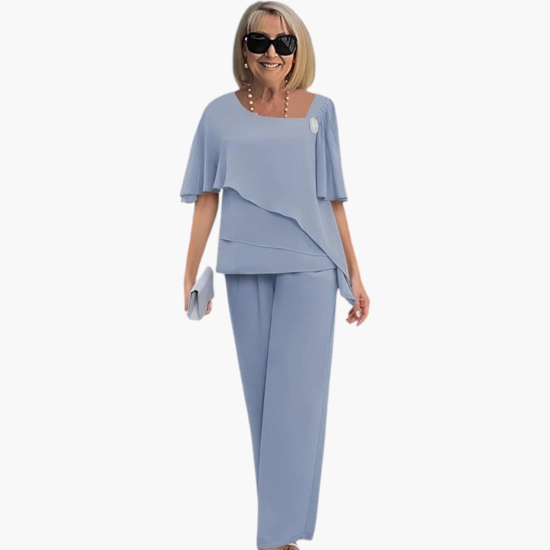 Bavane | Women's Two-Piece Set with Square Neck Top and Straight Leg Pants