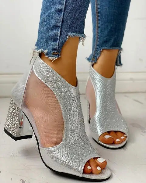 Bavane | Women's Heeled Sandals with Crystal Detail and Cutouts