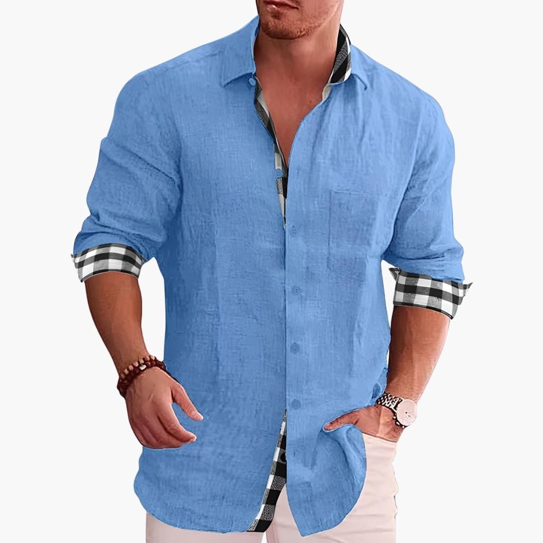 Bavane | Men's Shirt with Button Placket and Check Contrast