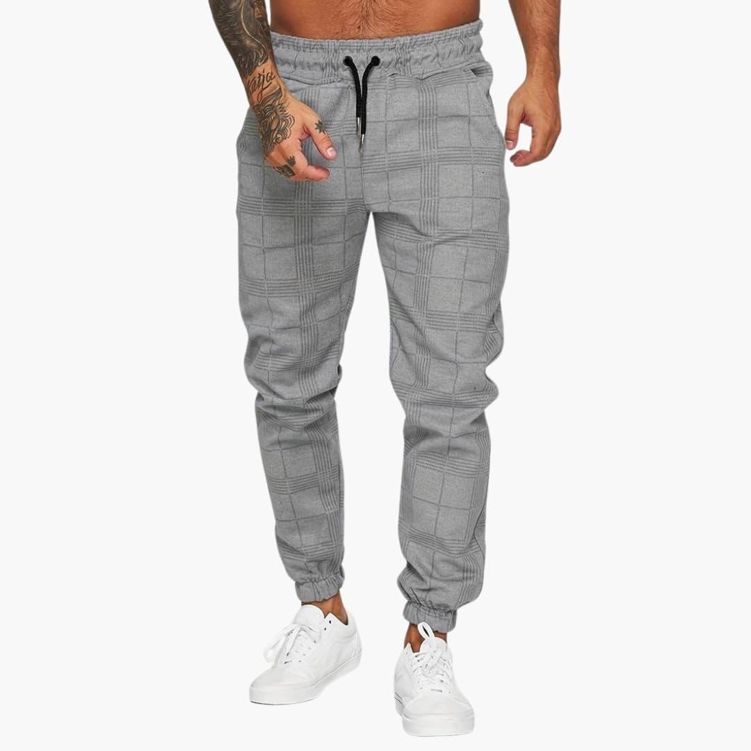 Bavane | Men's Jogging Pants with Elastic Waistband and Checkered Surface