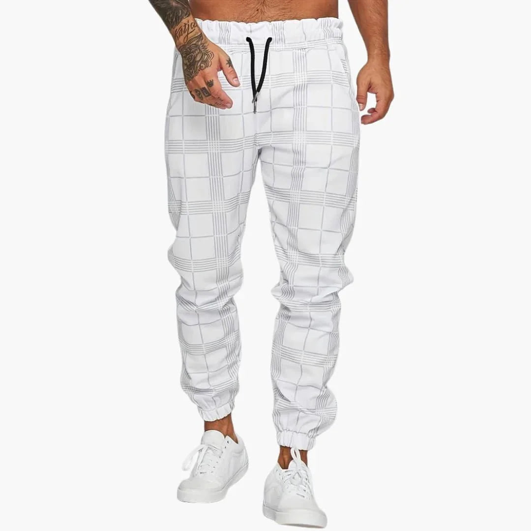 Bavane | Men's Checkered Pants with Elastic Waistband and Straight Leg