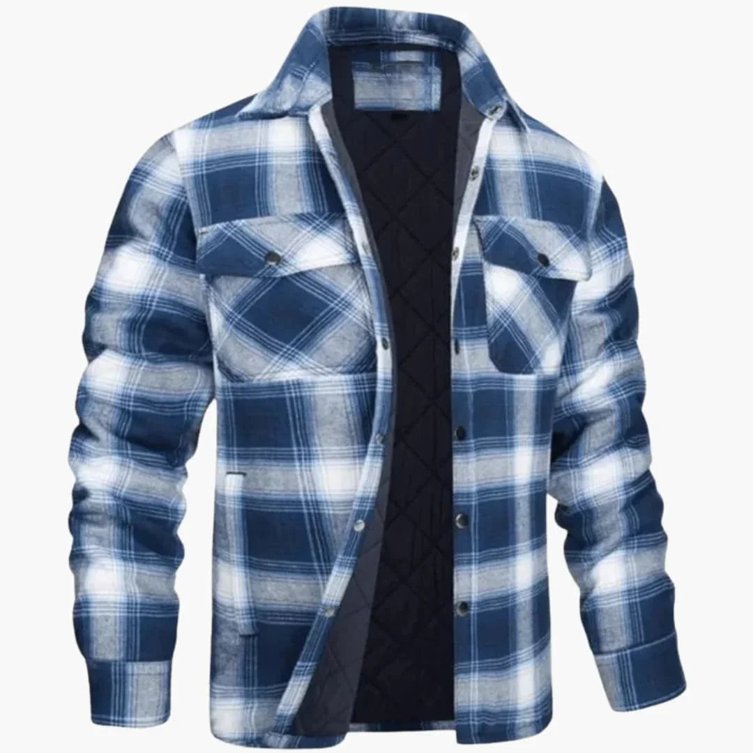 Bavane | Men's Jacket with Check Pattern, Snap Buttons, and Quilted Lining