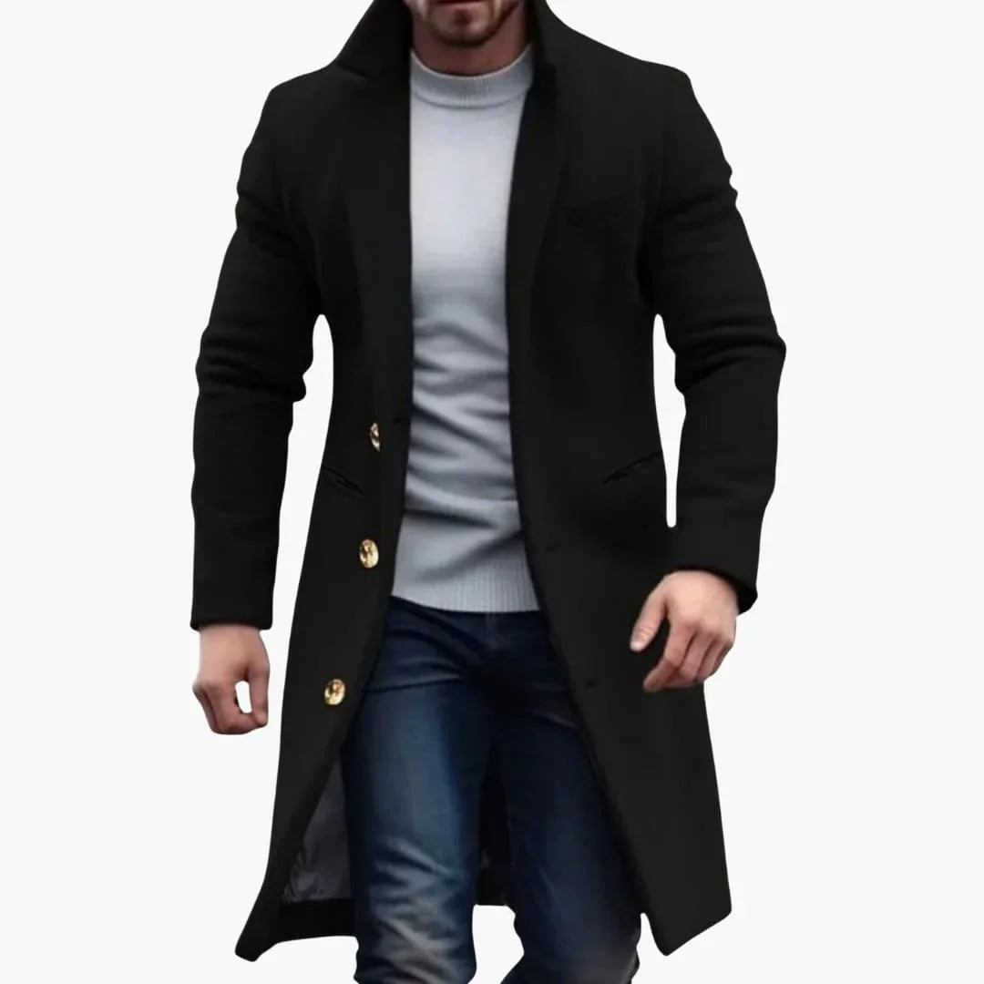 Bavane | Men's Long Coat with Button Placket and Pockets