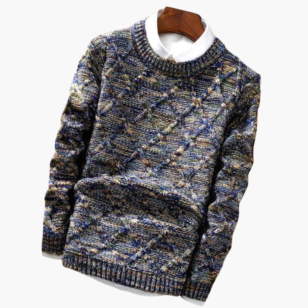 Bavane | Men's Multicolored Knitted Sweater with Diamond Pattern