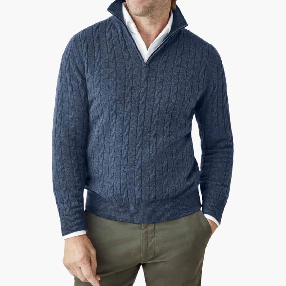 Bavane | Men's Knit Sweater with Half Zip and Cable Pattern