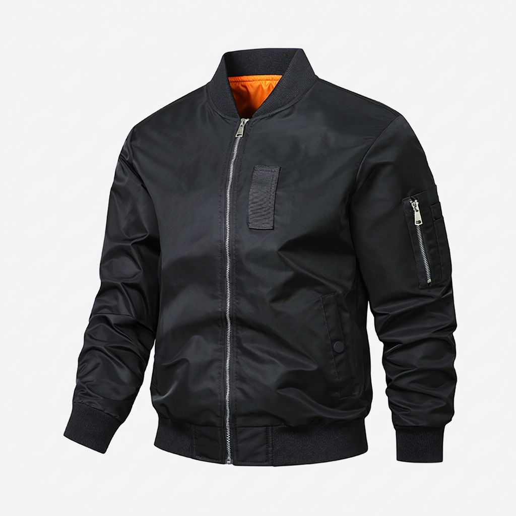 Bavane | Men's Bomber Jacket with Piped Pockets and Zip Sleeve Pocket