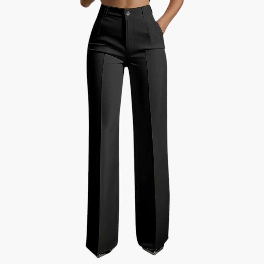 Bavane | Women's High-Waisted Trousers with Elastic Waist and Straight Cut