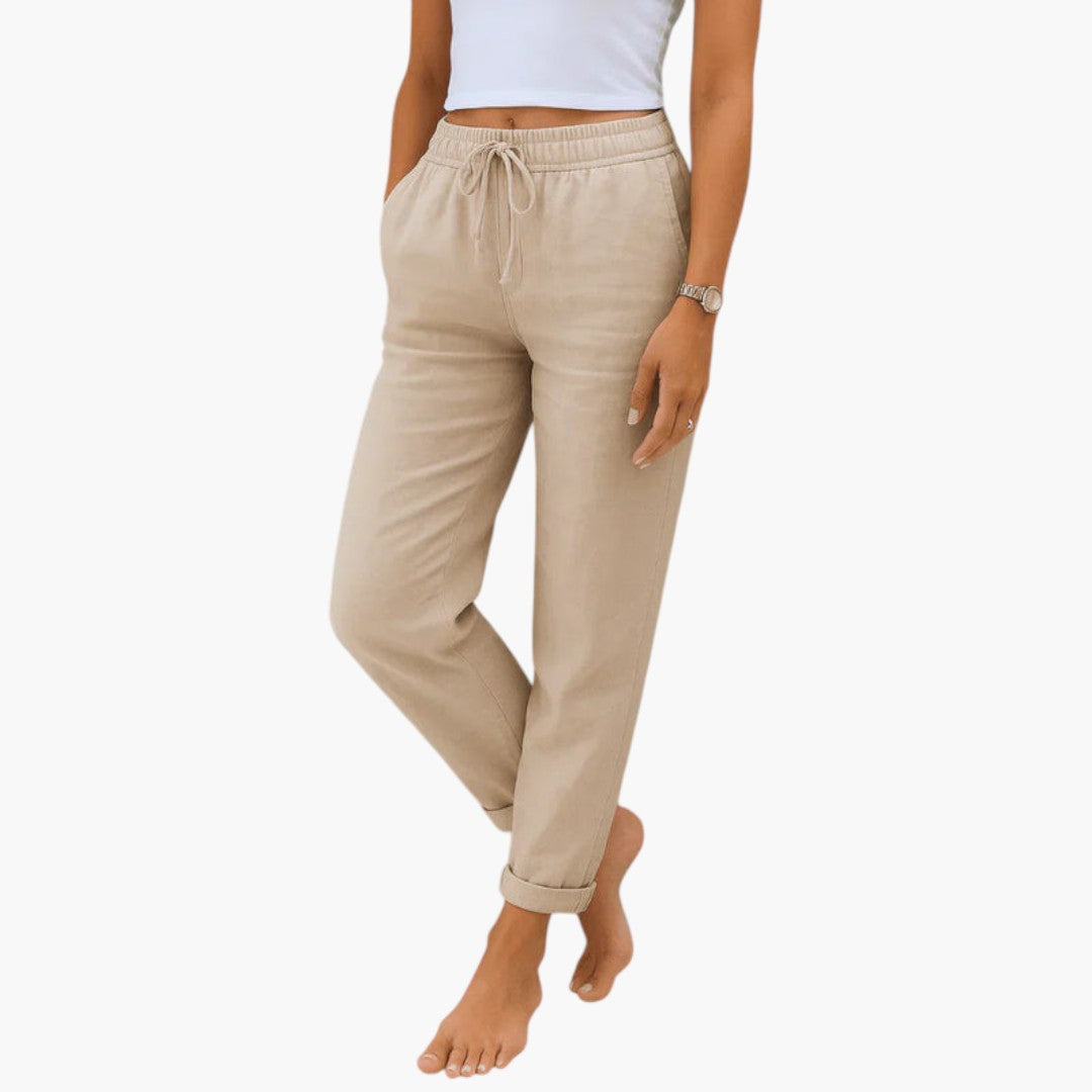 Bavane | Women's Linen Pants with Elastic Waist and Adjustable Drawstring