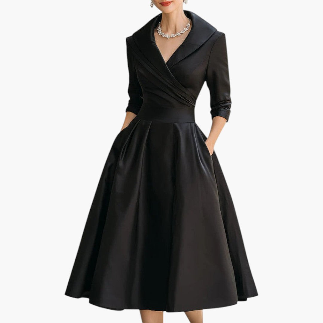 Bavane | Women's Midi Dress with Crossed Neckline and Pleated Skirt