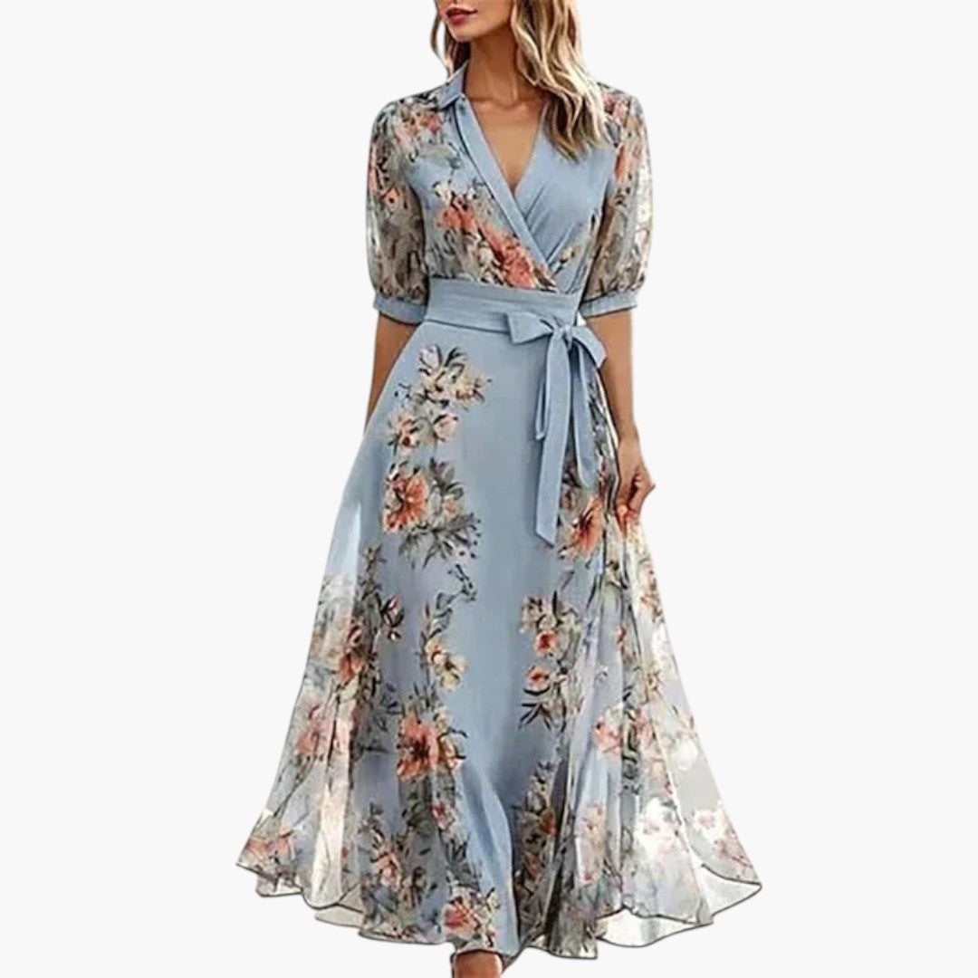 Bavane | Women's Maxi Dress with V-Neck and Knot Detail