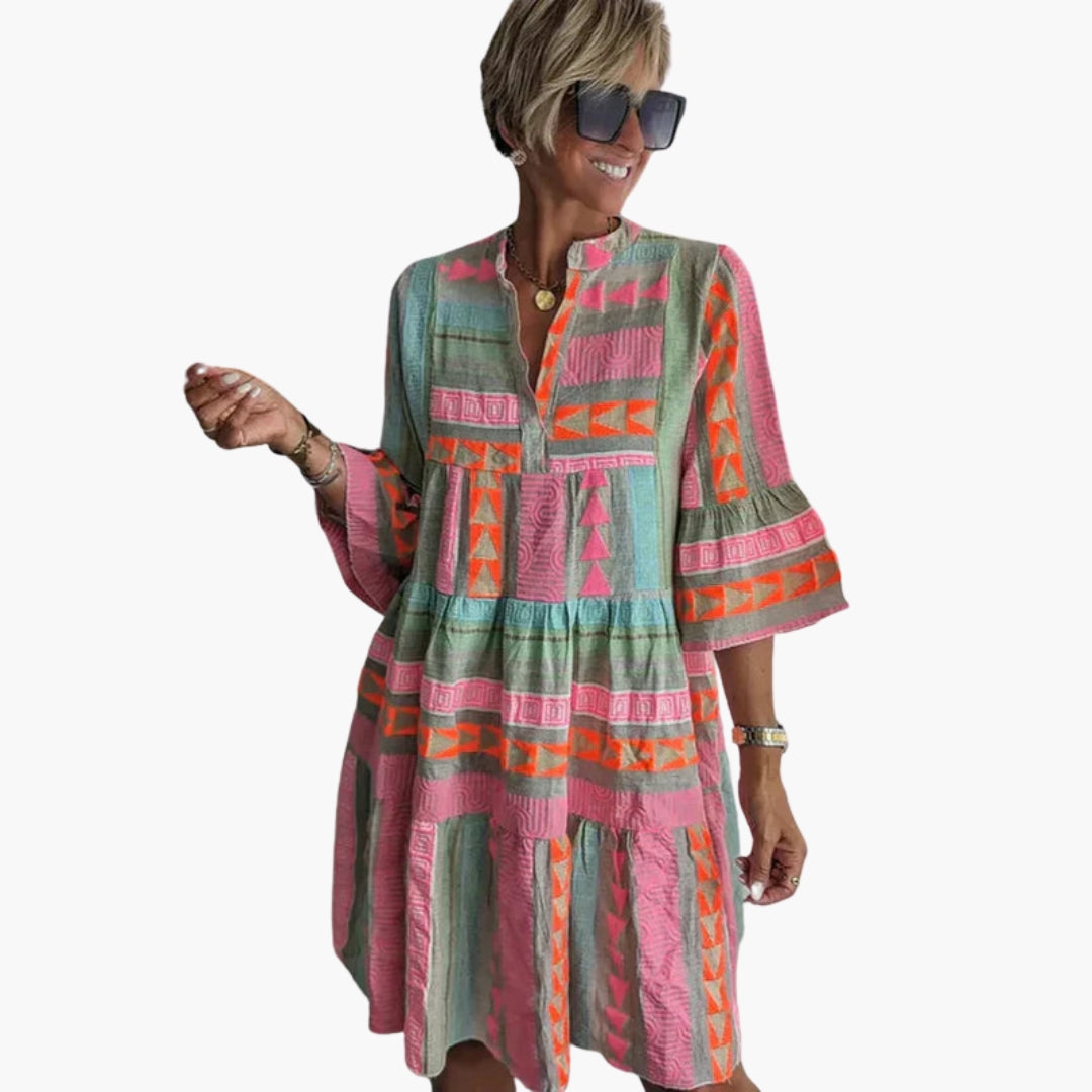 Bavane | Women's Mini Dress with V-Neck and Three-Quarter Sleeves