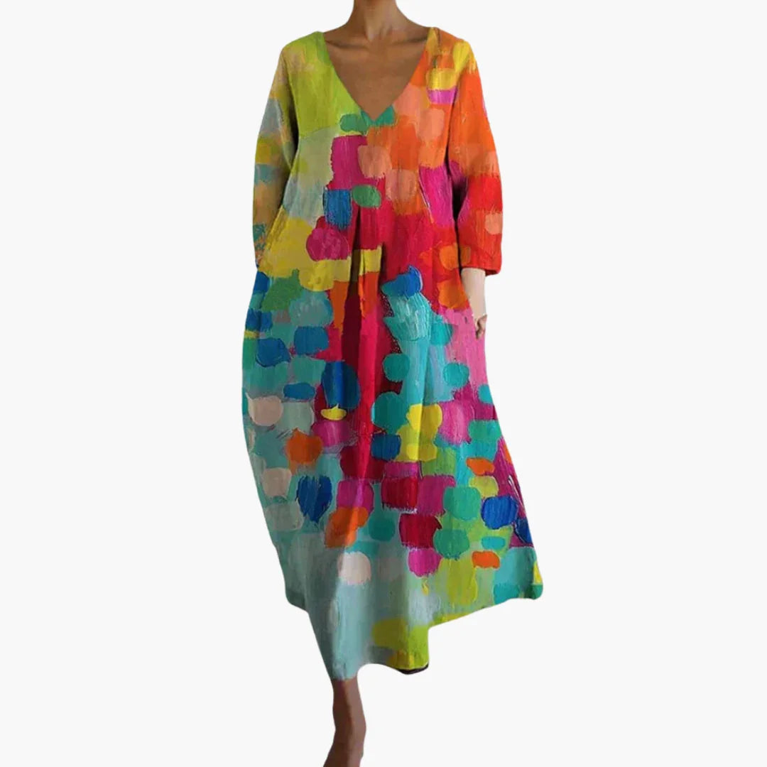 Bavane | Colorful V-Neck - Summer Dress for Women in Print Style